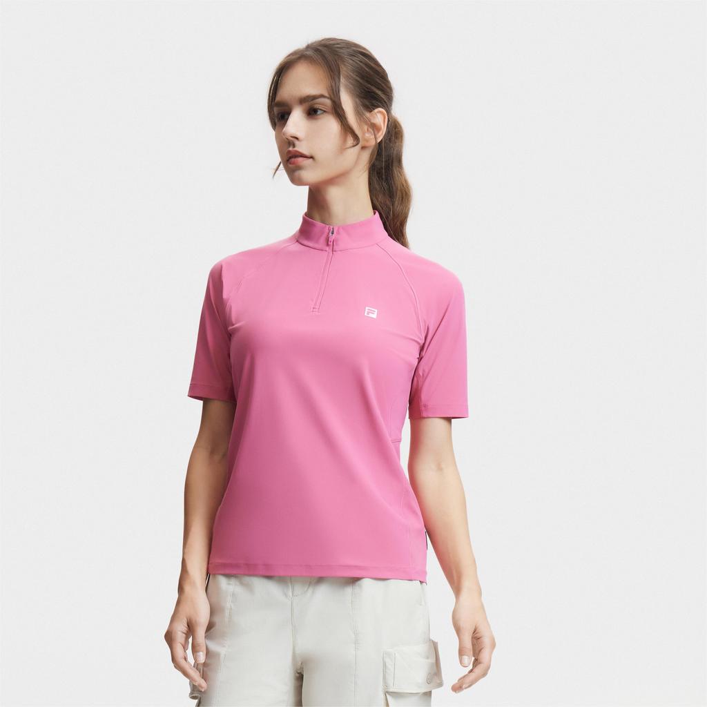 Fila Explore Series Solid Color Pullover Short Sleeve T-Shirt Women Tops Spring-Plum-Red A11W427102FPC