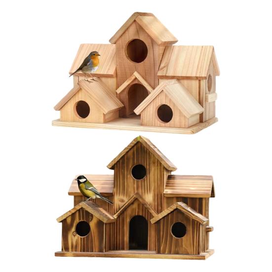 Домики для птиц для улицы, деревянное гнездо колибри, кормушка для птиц, большой скворечник для улицы с 6 комнатами для декора садового дворика
