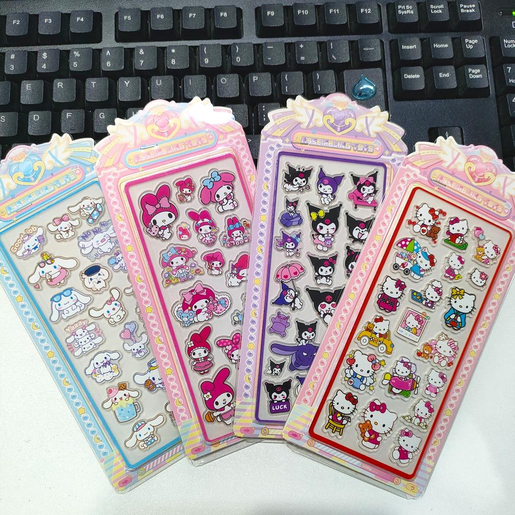4 шт. Sanrio Кавайные акриловые тисненые наклейки Веселый милый декор Наклейки Детский подарок для девочек DIY для развлечения Безопасные для детей