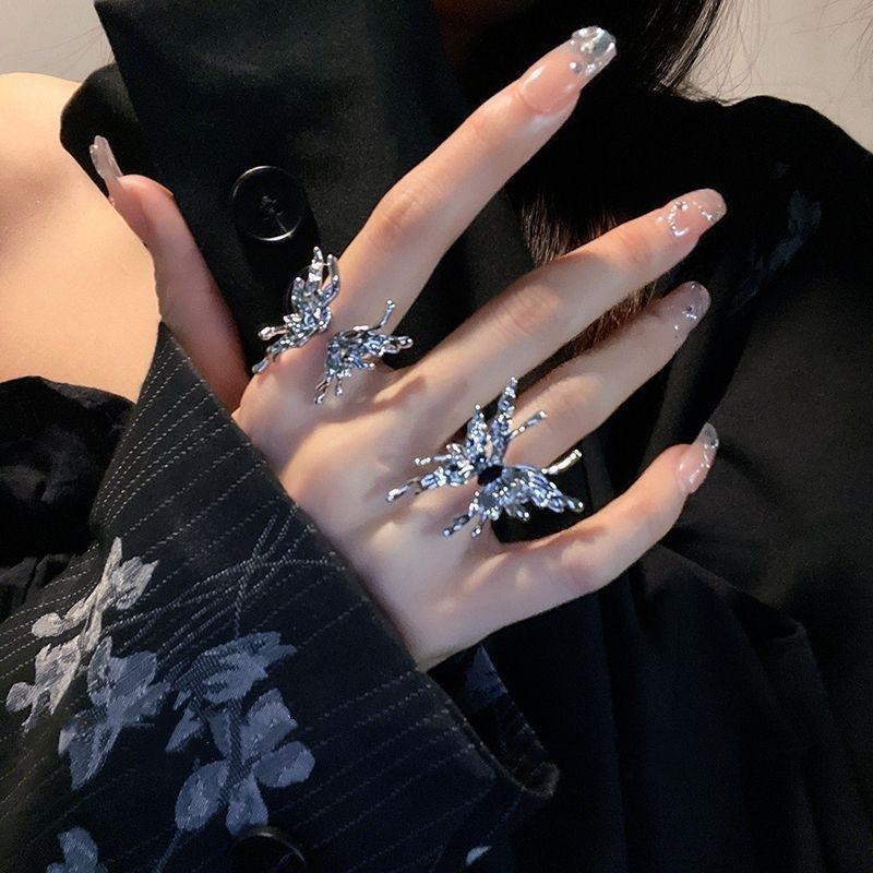 Silver liquid butterfly open ring women's niche design sense index finger tail ring fashion personality ring