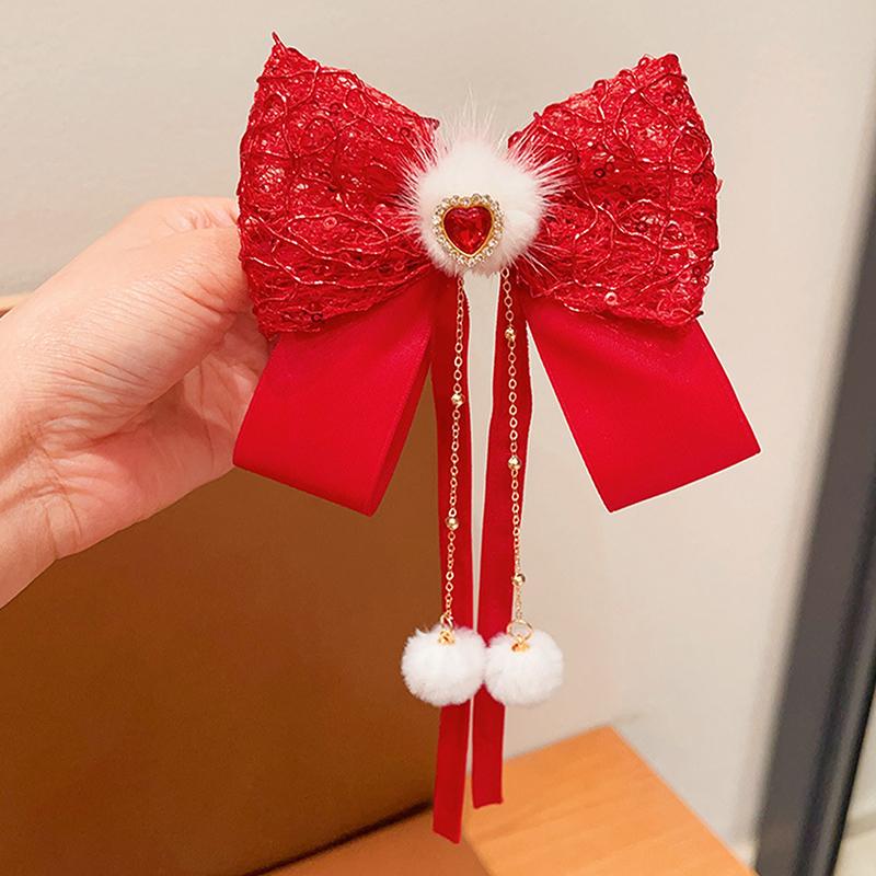 Милая красная лента-бантик для детей, заколка для волос Kawaii, годовая заколка для женщин и девочек, изысканные аксессуары для волос, подарки