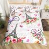 3D Pink Bedding Set Paris Eiffel Tower Print Cozy Duvet Cover Set King Queen Twin Single Size Birthday Gift Girl Bedroom Decor