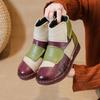 Johnature Ethnic Style Mixed Colors Genuine Leather Short Boots Warm Cotton Shoes Casual Women's Flat Shoes