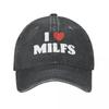Модная бейсболка I Love Milfs в стиле унисекс, джинсовая шляпа Snapback с эффектом потертости для активного отдыха, неструктурированные мягкие кепки, шляпа