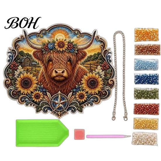 Comfortable Touch Pendant Highland Cow Diamond Art Hanging Ornament, Sunflowers Decor, Creative Unique Home Decor Accessory Aesthetic Decorative