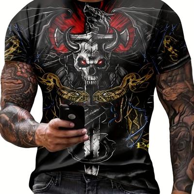 Мужская футболка с коротким рукавом и круглым вырезом с принтом 3D Skull Sword, повседневная футболка в стиле ретро для активного отдыха на лето