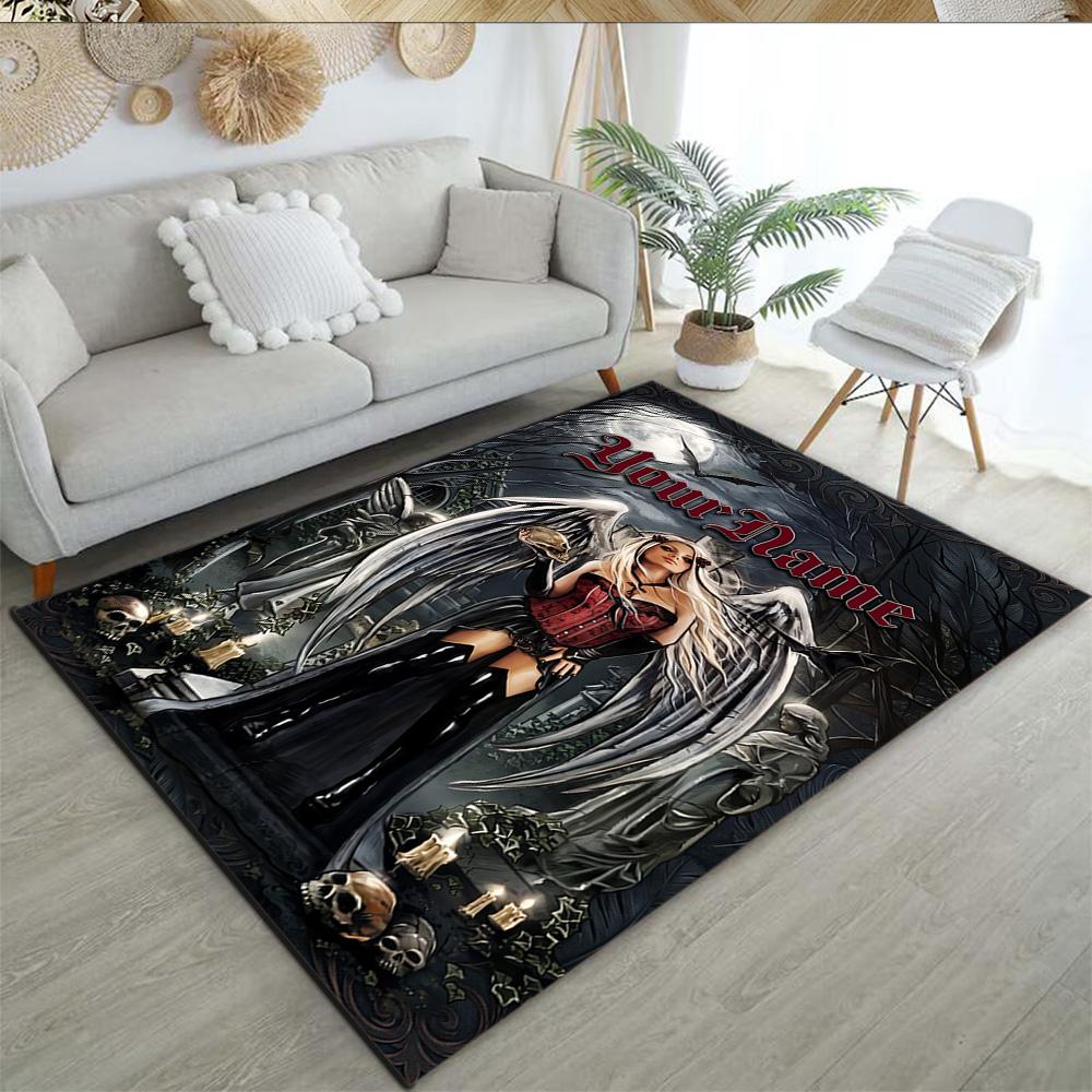Gothic Illustrations Customizable Name Floor Rug Office Rug Design for Bedrooms Dining Room Entryway Outdoor Antislip Carpet Decorate Offices