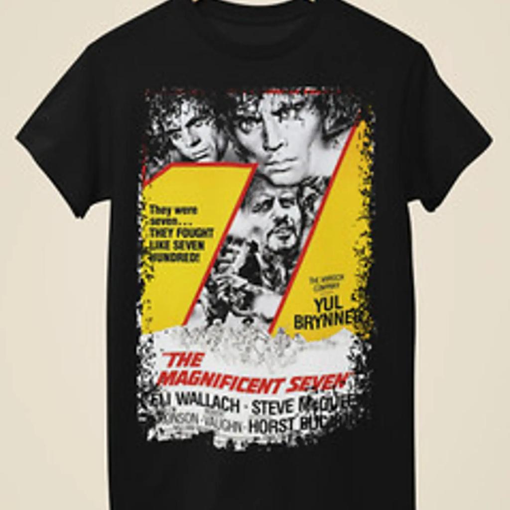 The Magnificent Seven black t shirt inspired by a western movie poster vintage Washed Soft Top For Everyday Wear Versatile