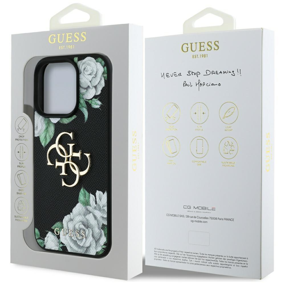 Guess Grained Roses Big 4G logo case for iPhone 16 Pro Max black