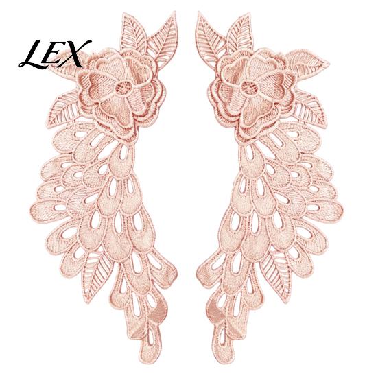 Flower Embroidery Applique 2Pcs Patches for Wedding Dress, Water-soluble Lace Applique, Floral Bridal Gown Patch Motif Sew on Sticker, DIY Sewing