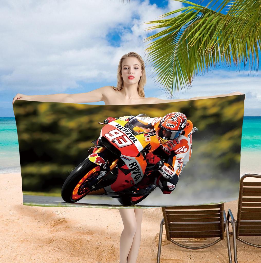 93 Пляжное полотенце с принтом мотоцикла М-Маркеса, одностороннее, банное полотенце в стиле аниме 75x150 см, для ванной, душа, мочалка, домашний декор