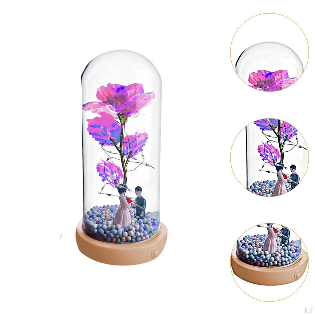 Light Up Rose In Glass Dome Artificial Flower Gift for Women Valentine's Day Home Decor Bedside