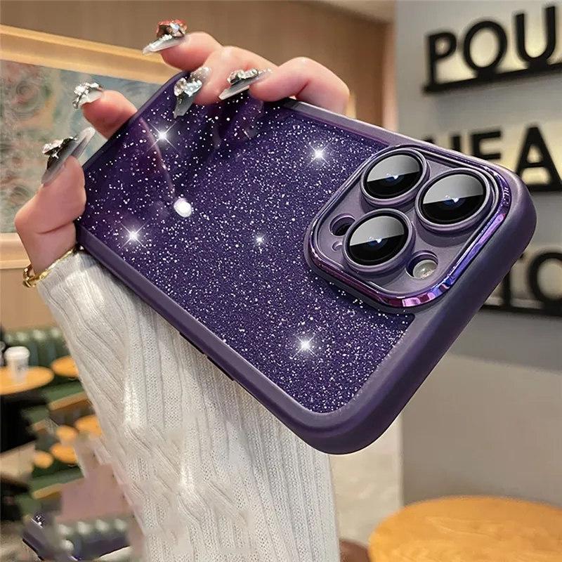 Роскошный прозрачный силиконовый чехол с блестками для iPhone 14 13 12 11 15 Pro Max XR X XS 7 8 6 6S PIus SE 2020, защитный чехол для объектива камеры