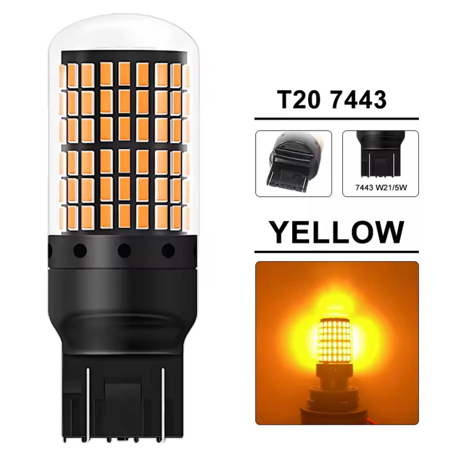T20 7443 W21/5W 144 светодиода SMD Янтарный LED Canbus Сигналы поворота Индикаторные лампы 12В, 2 шт.
