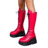 Platform Knight Boots Women'S Boots European And American Punk Style Red Slope Heel Platform Medium Boots Women