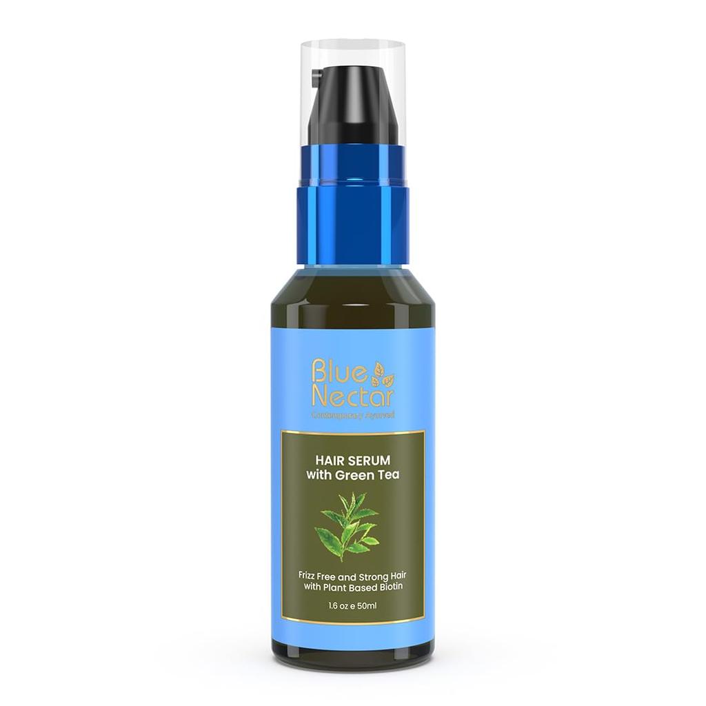 Зеленый чай Blue Nectar Сыворотка для волос для вьющихся и поврежденных волос | Сыворотка для роста волос на растительной основе с биотином для женщин и мужчин (12 трав, 50 мл)