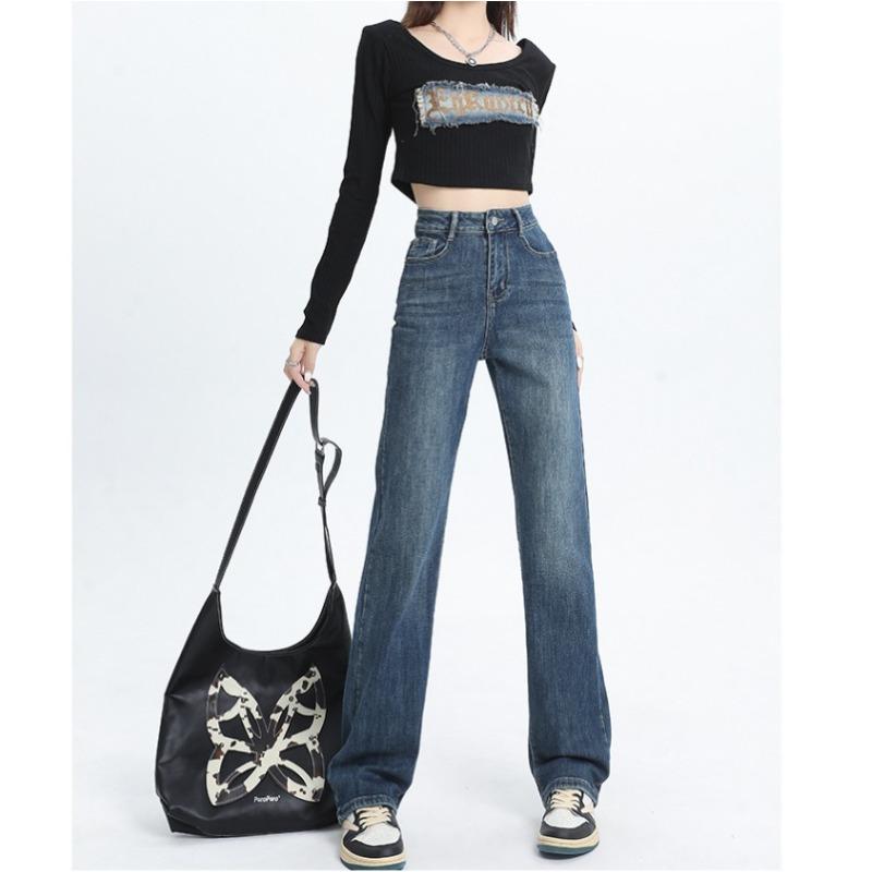 Jeans Women's Spring and Autumn Slim High Waist Straight Trousers Women's Spring and Autumn Wide-leg Trousers Women's Spring