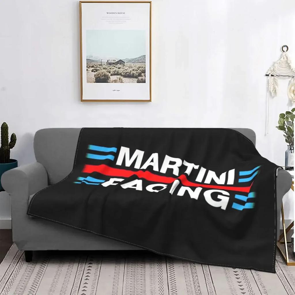 Ultra-Soft Fleece Martini Racing Team Throw Blanket Warm Flannel Stripe Motor Racing Blankets for Bedroom Office Sofa Quilt