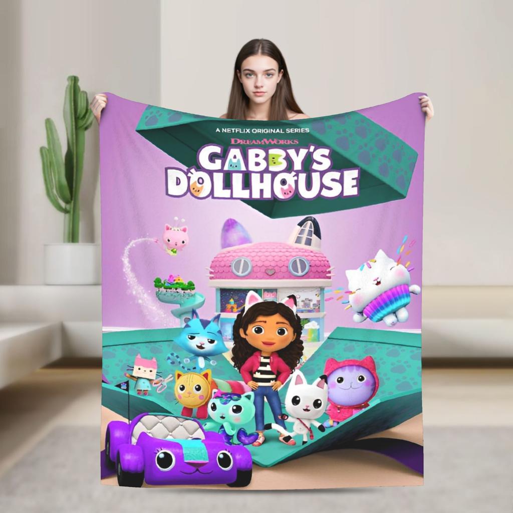 Andri-Cartoon Cute Gabbys Dollhouse Flannel Blanket Awesome Throw Blanket for Home 200x150cm Rug Piece