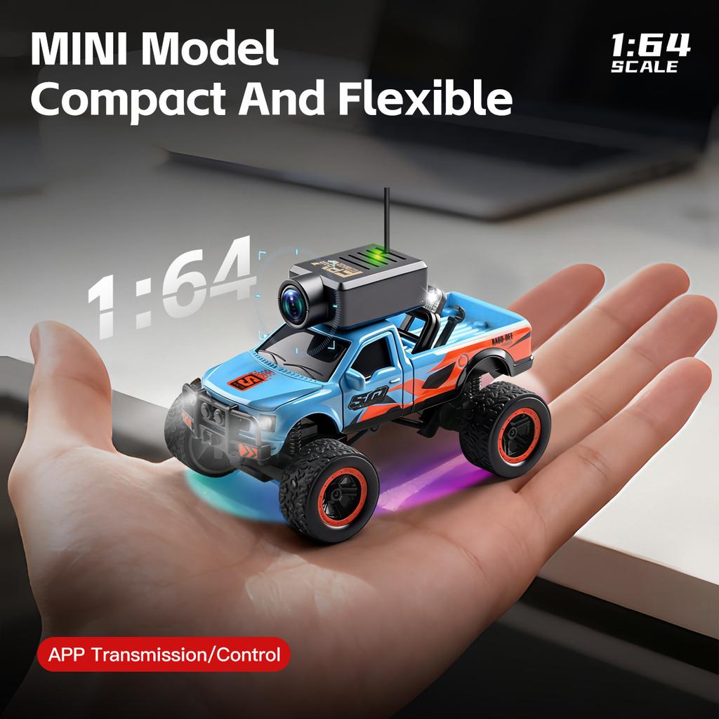 1:64 Мини Радиоуправляемая Машинка с Камерой 4,5-дюймовый Экран 2,4G 4WD Пульт Дистанционного Управления Внедорожники Управление через WiFi Приложение Мини Машинки Модель Игрушка для Мальчиков