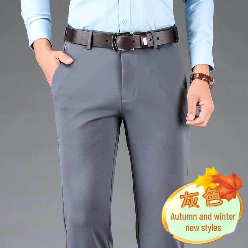 Men's Elastic Knit Straight-Leg Casual Trousers for Spring, Autumn, and Winter
