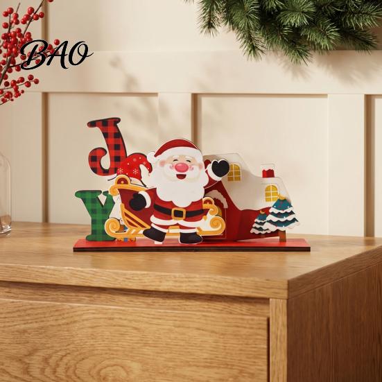 Christmas Tree Tabletop Decor Wooden Ornaments, Decoration with Santa Claus Snowman Elk Desktop Holiday Decorations Designs for Home Party And Window