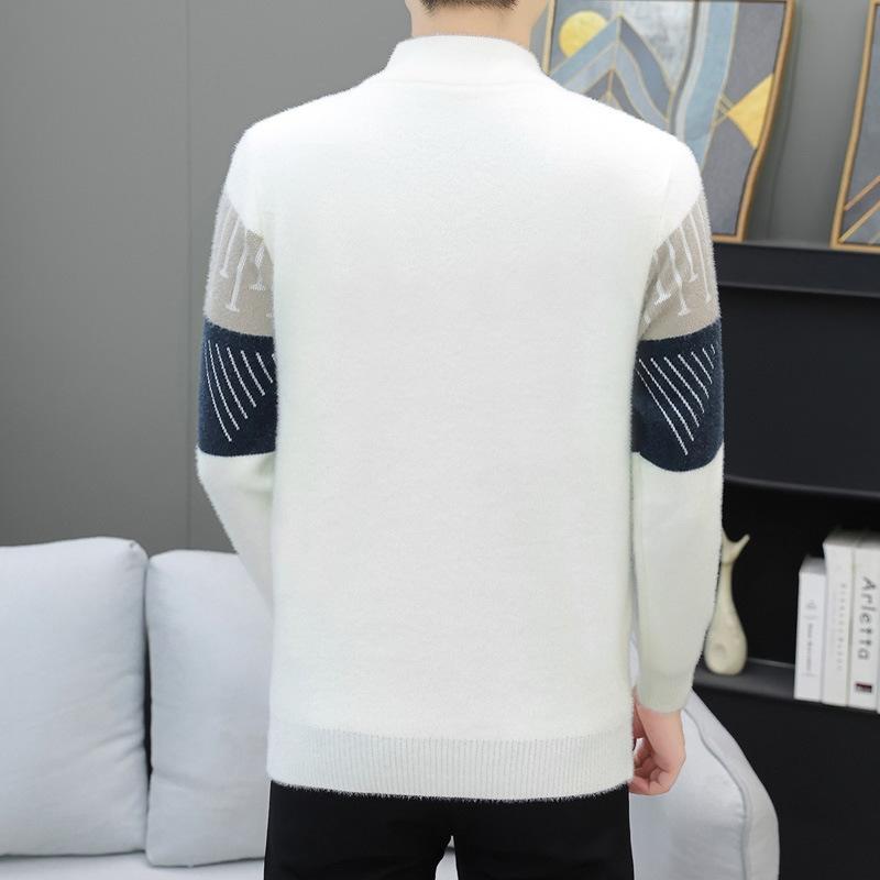 Hot Sale, Autumn and Winter New Printed Semi-turtleneck Sweater Men's Bottom Knitted Sweater Sweater