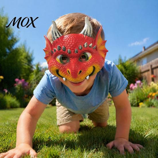 Colorful Halloween Party Mask 3D Cute Dragon Full Face Mask, Baby Lightweight Breathable Vibrant Role Play Costume with Realistic Scales And Horns for