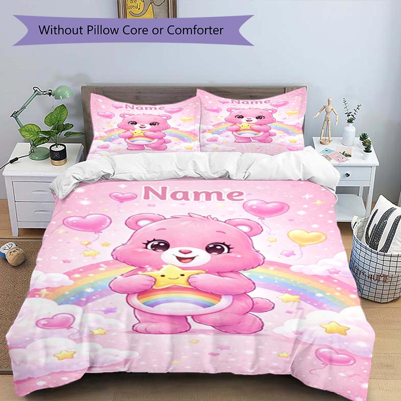 3Pcs Custom Name Bear Bedding Set Duvet Cover Closure Includes 1Duvet Cover 2Pillowcases Soft And Comfortable For All Seasons
