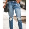 European And American Women'S Jeans With Torn Holes And Tassels Show Off Their Thinness. Women'S Jeans With Long Pants