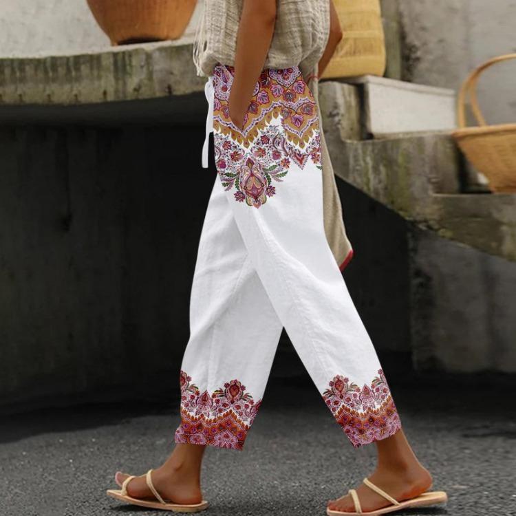 Женские повседневные брюки Модные Эластичная талия Кулиска Принт Карманы