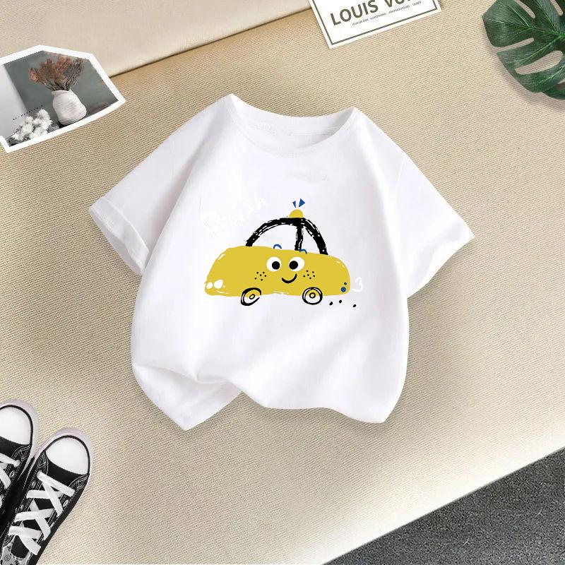 Детская футболка с милым принтом животных, детские топы из 100% хлопка, 2-13 лет, свободного кроя, повседневная футболка с круглым вырезом и коротким рукавом