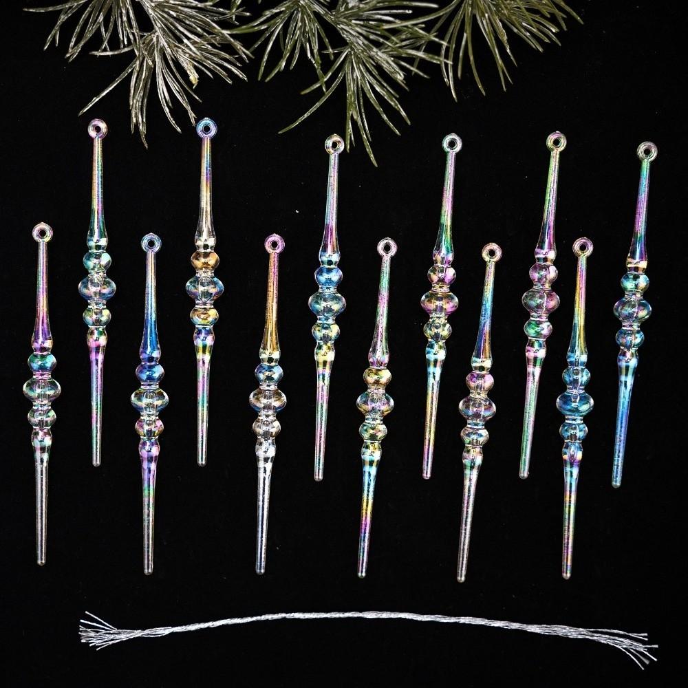 12Pcs Transparent Xmas Tree Hanging Pendant Twisted Design Ice Strip Pendants  Christmas