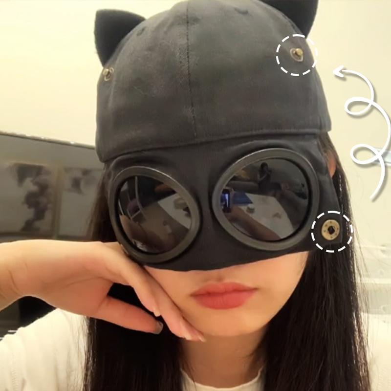 Женщина с кошачьими ушками, очки-авиаторы, бейсболка, красивые солнцезащитные очки, шапка с утиным языком