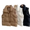 2025 Autumn/Winter Women's Short Stand Collar Down Cotton Vest - Korean Style Sleeveless Outerwear