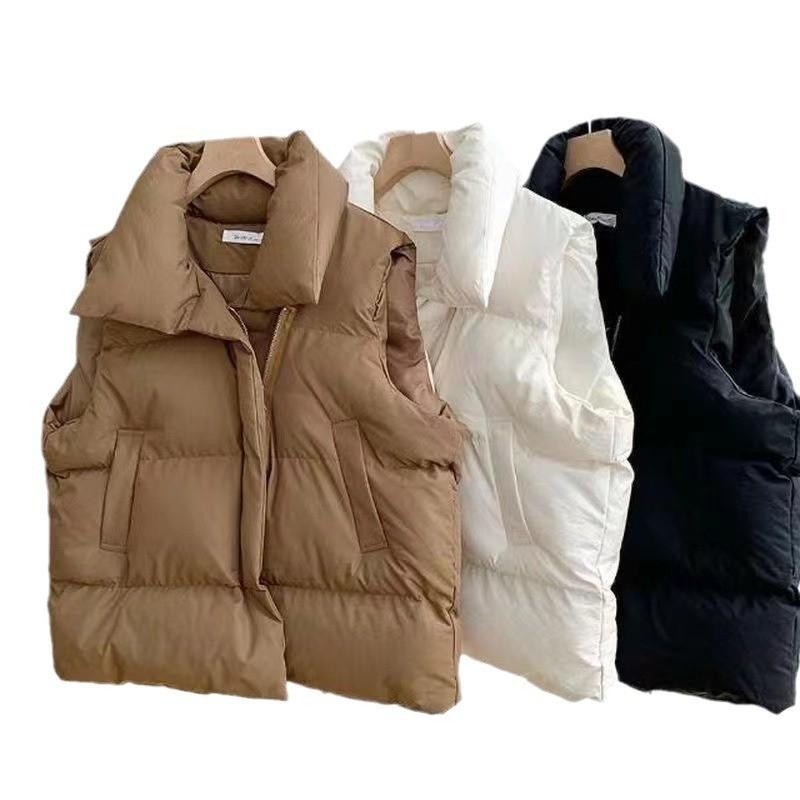 2025 Autumn/Winter Women's Short Stand Collar Down Cotton Vest - Korean Style Sleeveless Outerwear