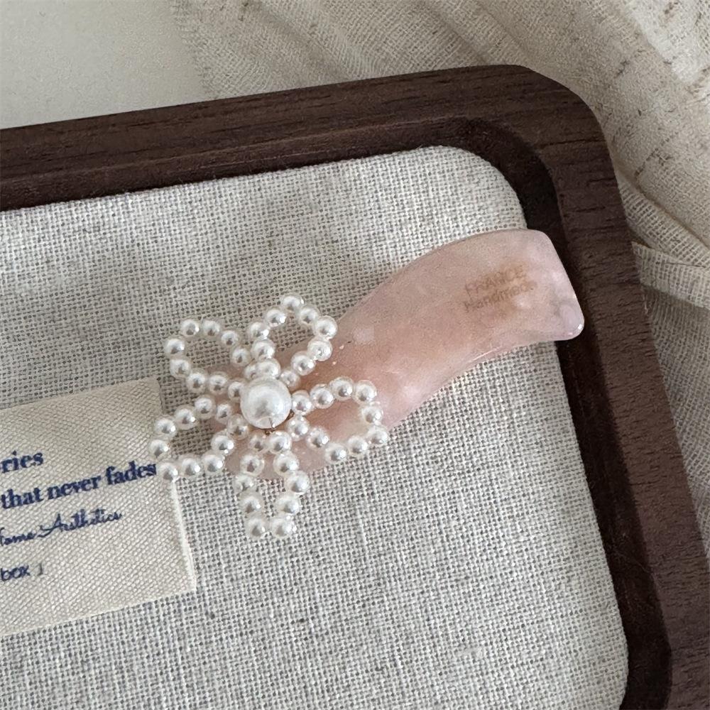 French Style Fashionable Hair Clips for Woman Tender Pink Acetate Pearl Alligator Clip Hair Ornament