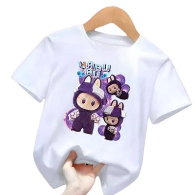 Новая детская футболка Labubu Милый рисунок LABUBU Круглый вырез Короткий рукав Повседневная Универсальная Топ для девочек