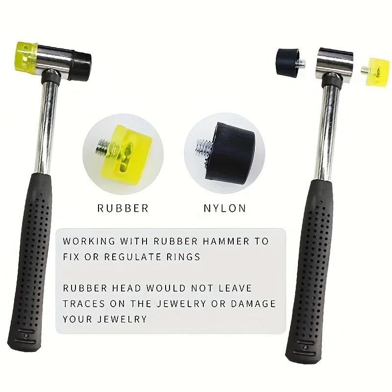 Yasumai Jewelers Rubber Hammer Mallet with Wood Ring Mandrel Sizer Sizing Adjuster Repair Tools Jewelry Making Kit