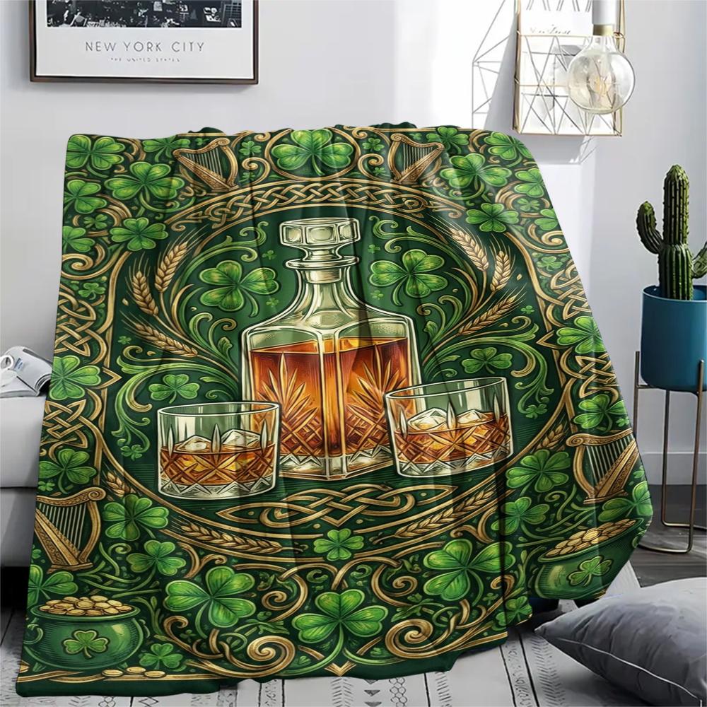 1Pc St.Patrick's Day Print Flannel Blanket, High quality Comfortable for All Seasons, Home Decor, Warmth and Comfort, Perfect for Christmas Gifts W73