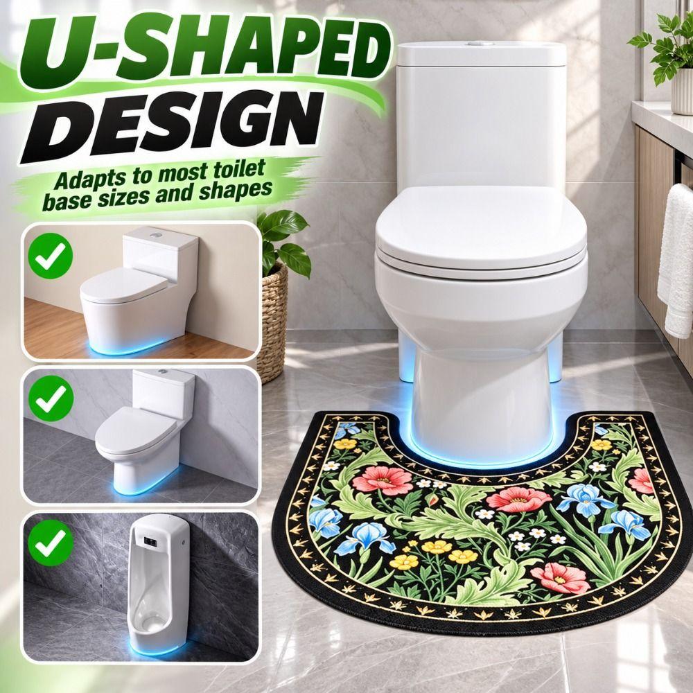 Non-slip Bathroom Floor Rug Absorbent Bath Mat Practical Toilet U-shaped Mat Household