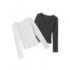 HeyHenry Solid Color V-Neck Long Sleeve T-Shirt Slim Fit Basic Tops Women