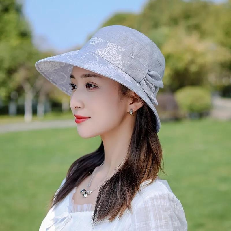 Bucket Womens Hat Cotton Rose Flower Bow Sunscreen Sun Hat Spring Adjustable Hat Breathable Vintage Fisherman Hat Basin Hat