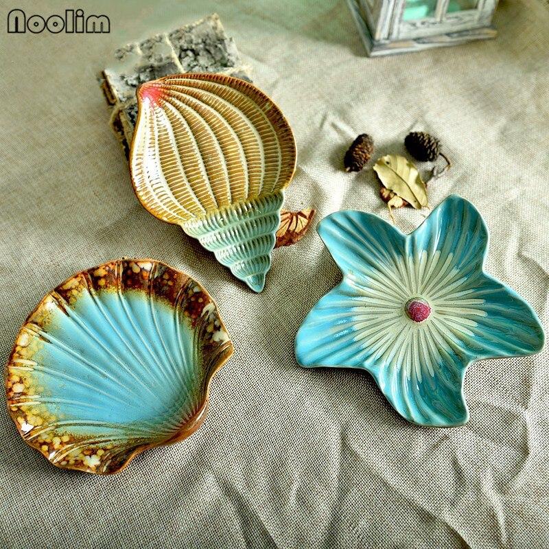 Средиземноморская модная керамическая тарелка с фруктами, маленькая тарелка, мыльница, морская звезда, морская ракушка, украшения из раковины