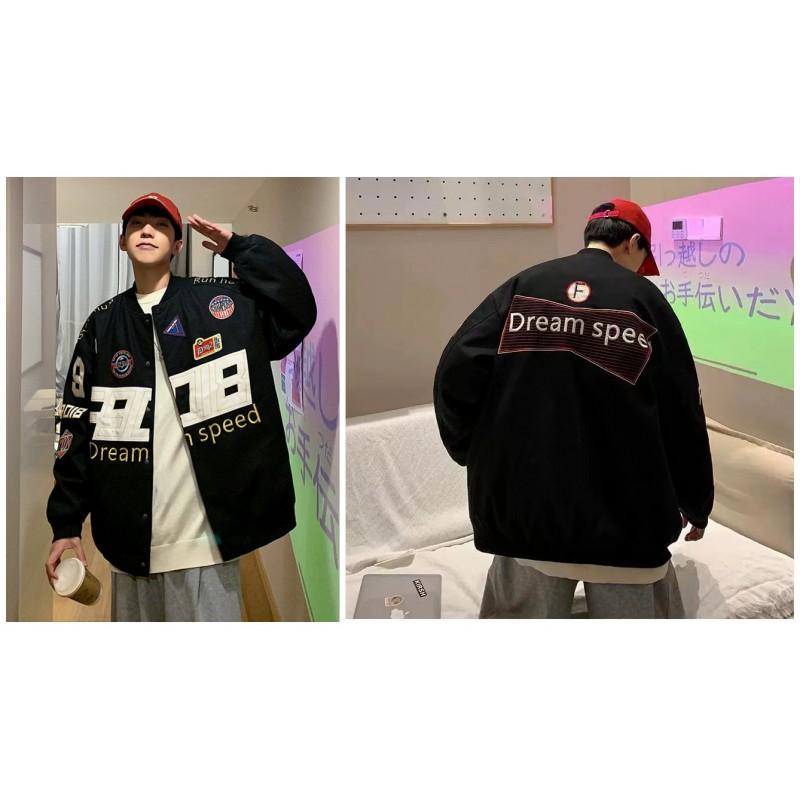 Womens Oversized Streetwear Embroidered Baseball Jacket Hip Hop Loose Fit Moto Style