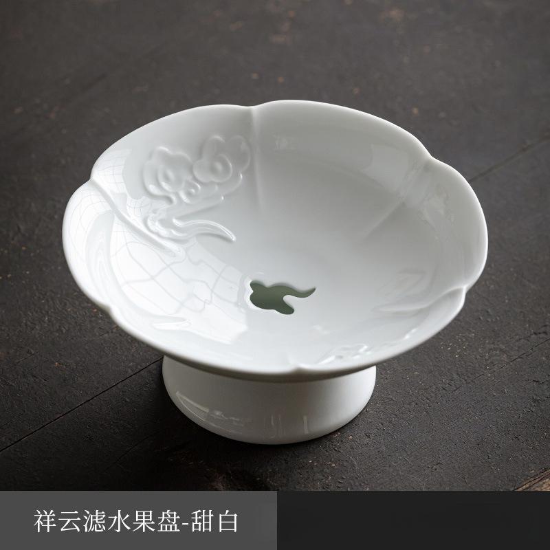Chinese Ceramic High Foot Fruit Plate Zen Tea Snack Dish Buddhist Offering Tray