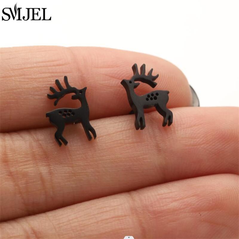 SMJEL Minimalist Silver Color Deer Horn Earrings Women Christmas Jewelry Cute Elk Antler Ear Studs Unique Tree Branch Earings