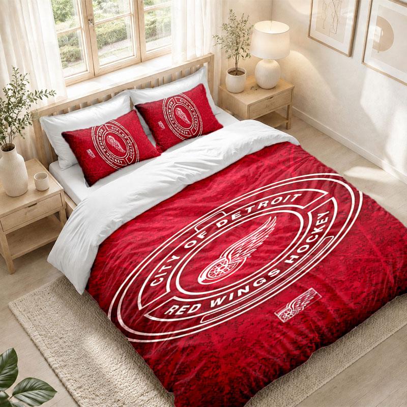 Bedding Set 1 Duvet Cover 2 Pillowcases Detroit Red Wings Print Bedroom Home Decoration