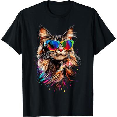 Кошка Мейн-кун в солнцезащитных очках Милые кошки Мейн-кун Любитель Мужчины Женщины Дети Футболка