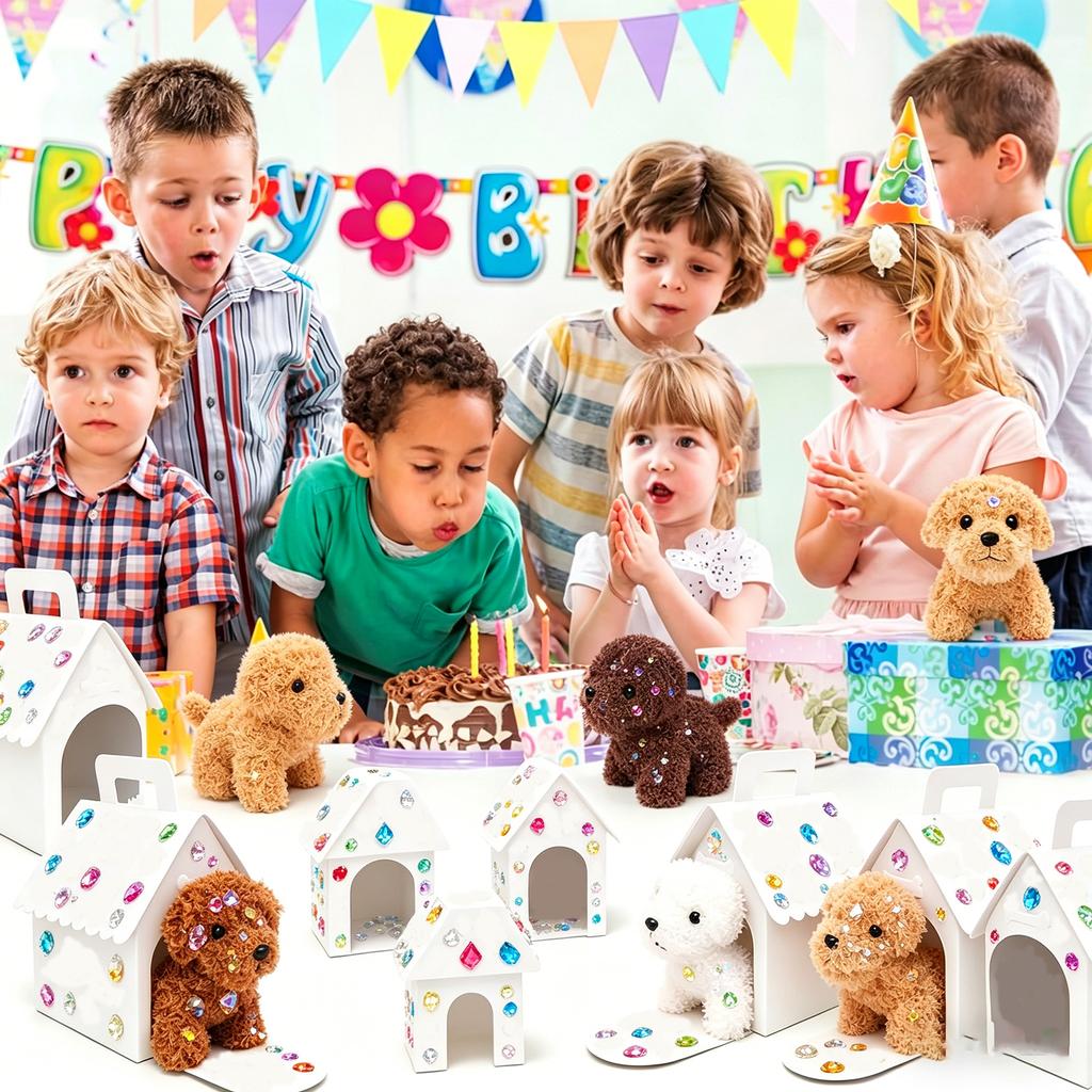12-36Pcs Adopt A Puppy Party Favors Dog Stuffed Animal Set Includes Mini Dogs, Birthday Hat,White DIY Box for Dog Party Favors
